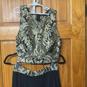 Black and Gold Two Piece Prom Dress